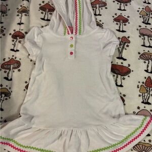 JK White Terry Cloth Hooded Dress with Pink and Green Accents Size 2T